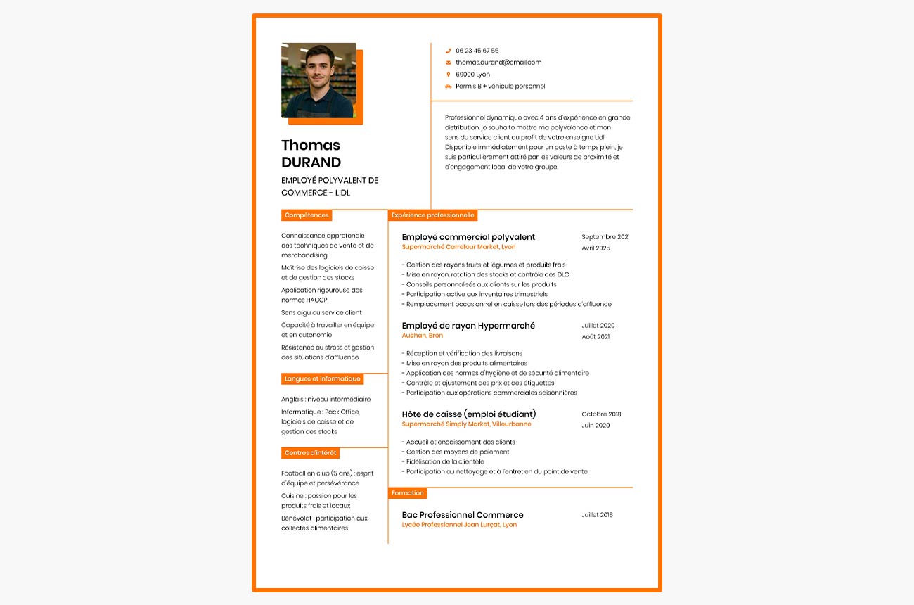 exemple de cv pour Lidl